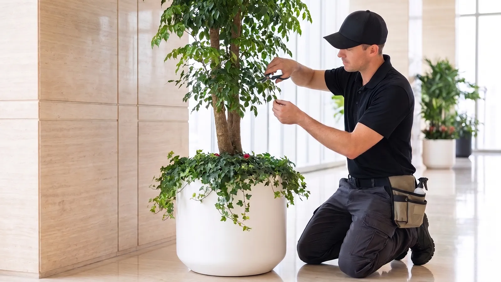 Biophilic Design Services and Ongoing Plant Care Biophilic design services including professional maintenance of commercial office plants